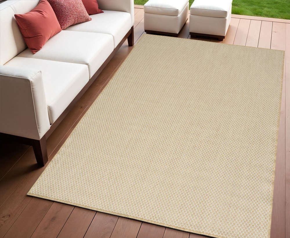4' X 6' Natural And Ivory Geometric Indoor Outdoor Area Rug — view 3