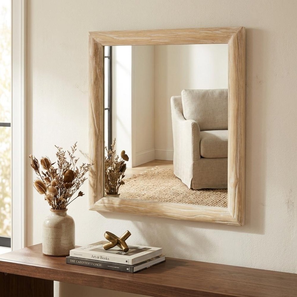 20" Natural Solid Wood Accent Mirror HomeRoots