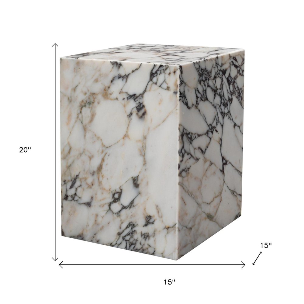 20" Ivory Marble Square Block End Table HomeRoots