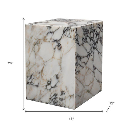 20" Ivory Marble Square Block End Table HomeRoots