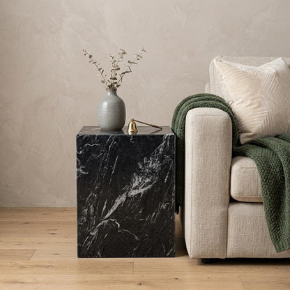 20" Black Marble Square Block End Table HomeRoots