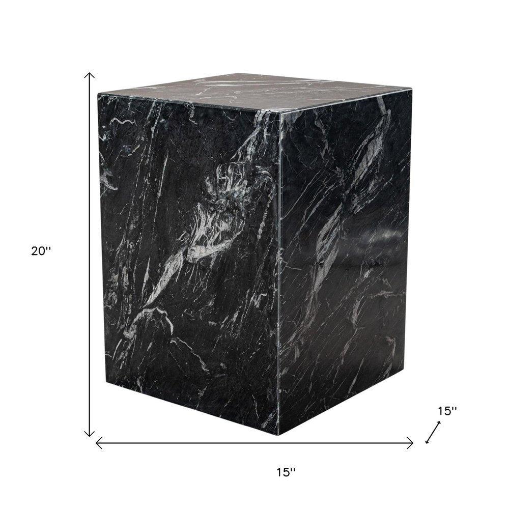 20" Black Marble Square Block End Table HomeRoots