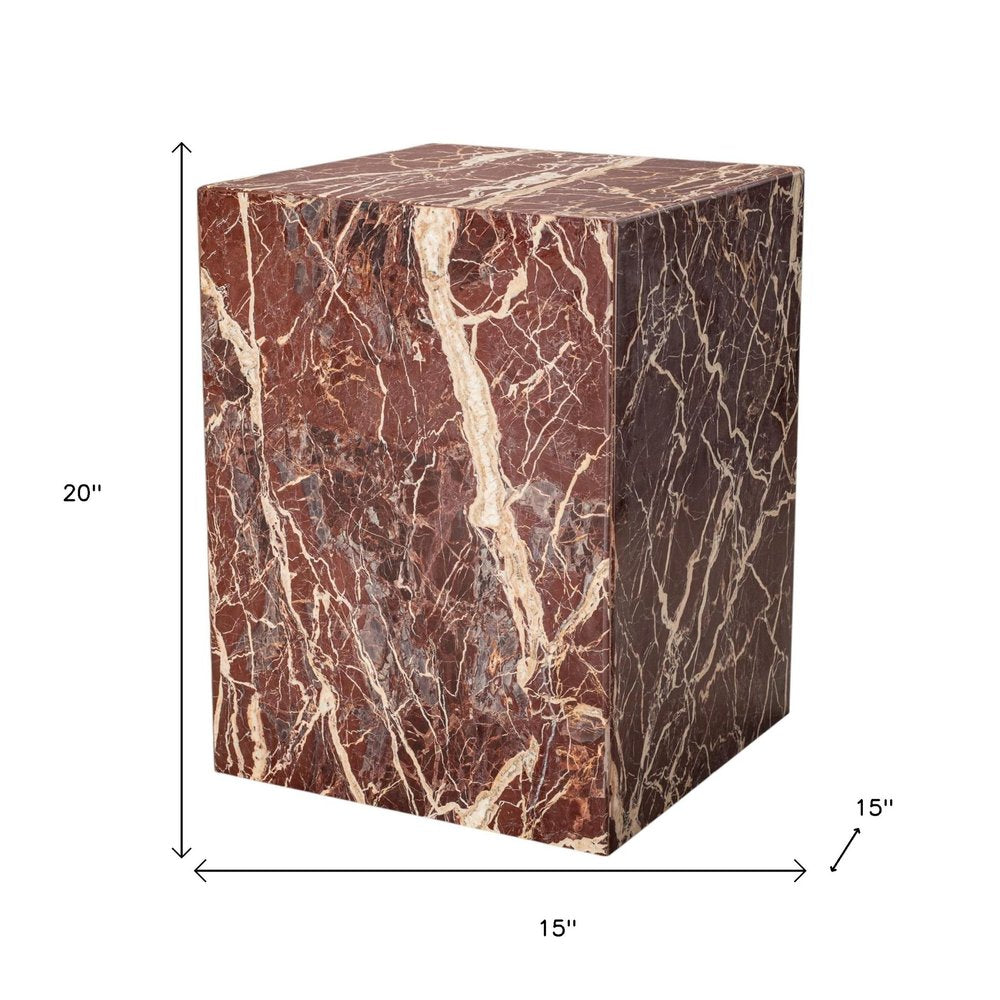 20" Red Marble Square Block End Table HomeRoots