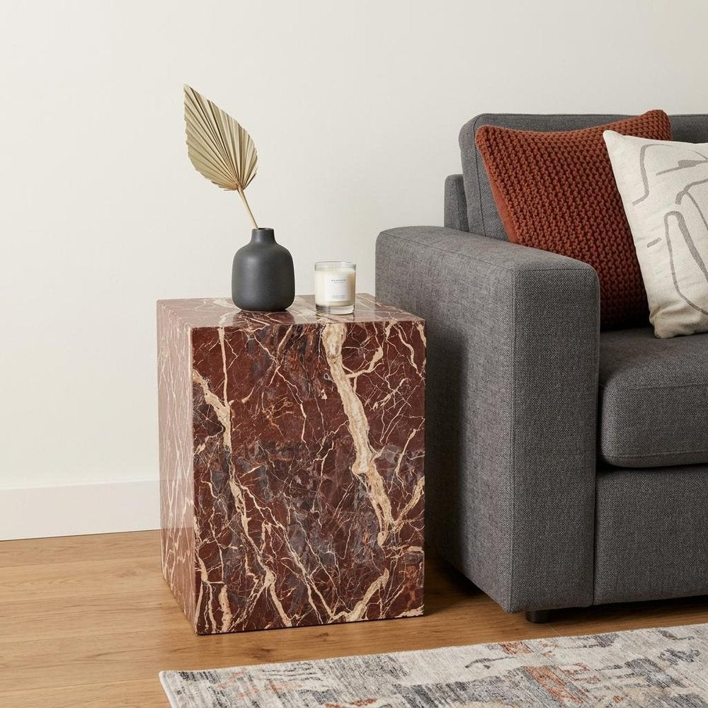20" Red Marble Square Block End Table HomeRoots