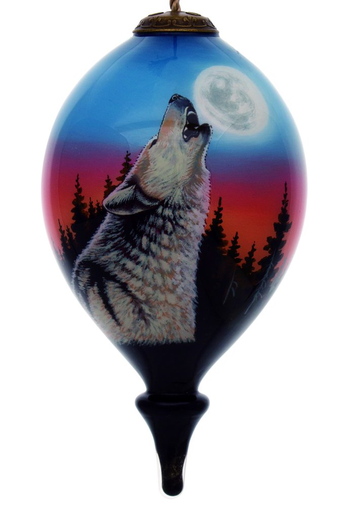 Wolf Hand Painted Black Blue And Gray Glass Finial Ornament HomeRoots