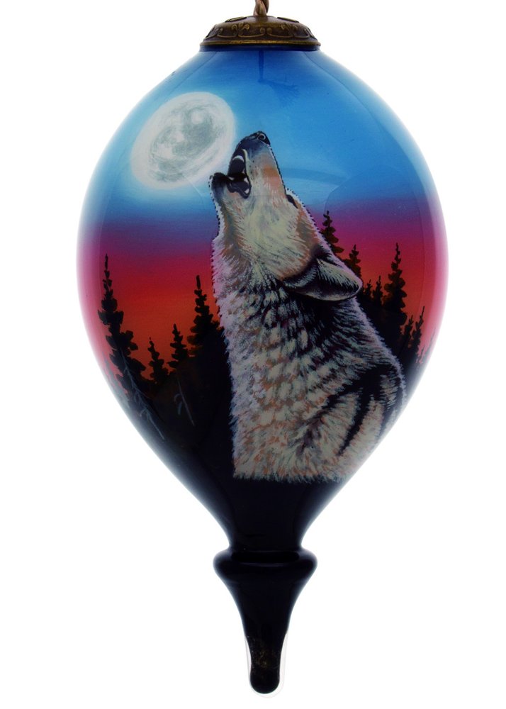 Wolf Hand Painted Black Blue And Gray Glass Finial Ornament HomeRoots