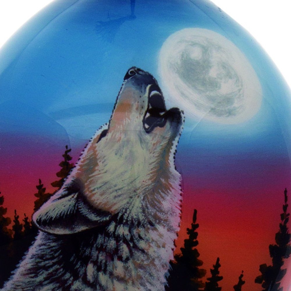 Wolf Hand Painted Black Blue And Gray Glass Finial Ornament HomeRoots