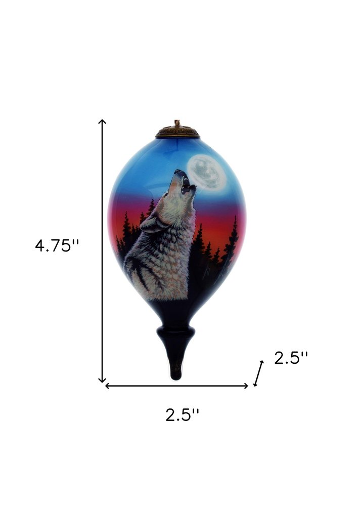 Wolf Hand Painted Black Blue And Gray Glass Finial Ornament HomeRoots