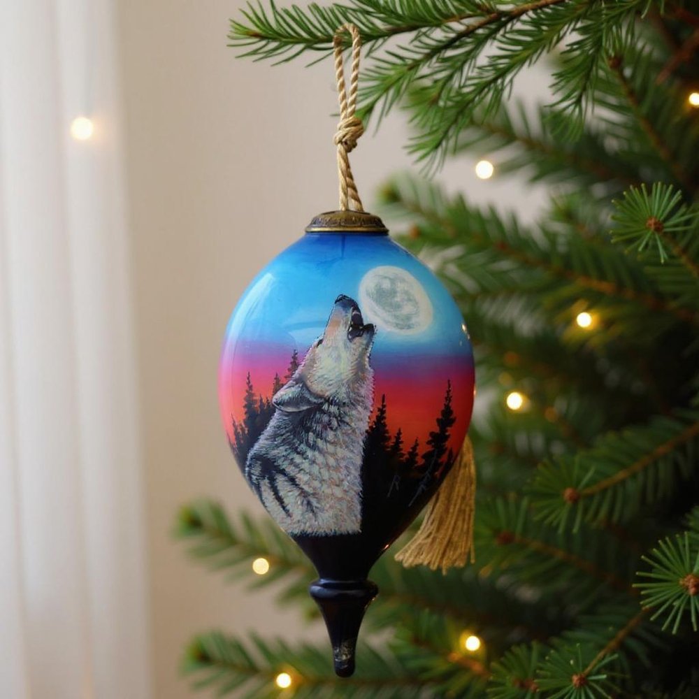 Wolf Hand Painted Black Blue And Gray Glass Finial Ornament HomeRoots