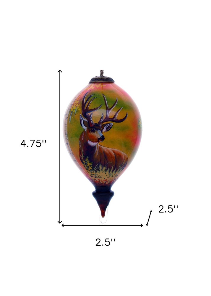 Mule Deer Hand Painted Brown And Green Glass Finial Ornament HomeRoots