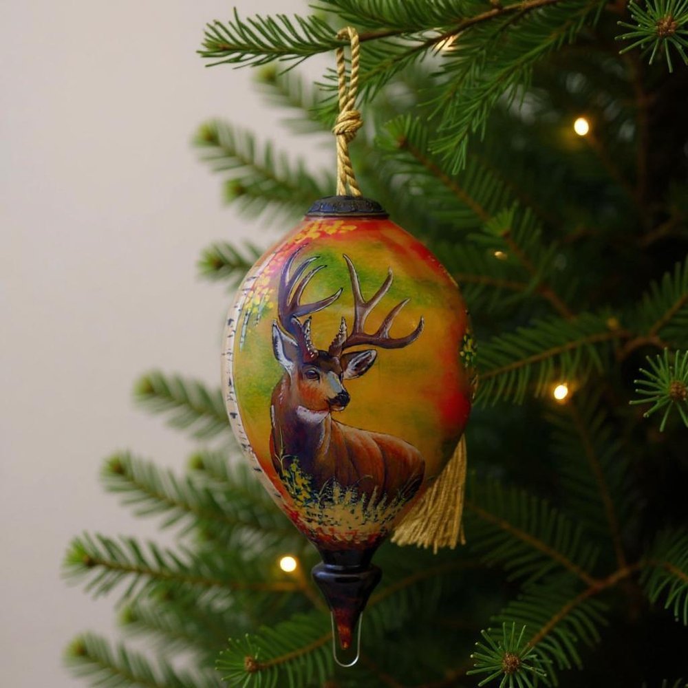 Mule Deer Hand Painted Brown And Green Glass Finial Ornament HomeRoots