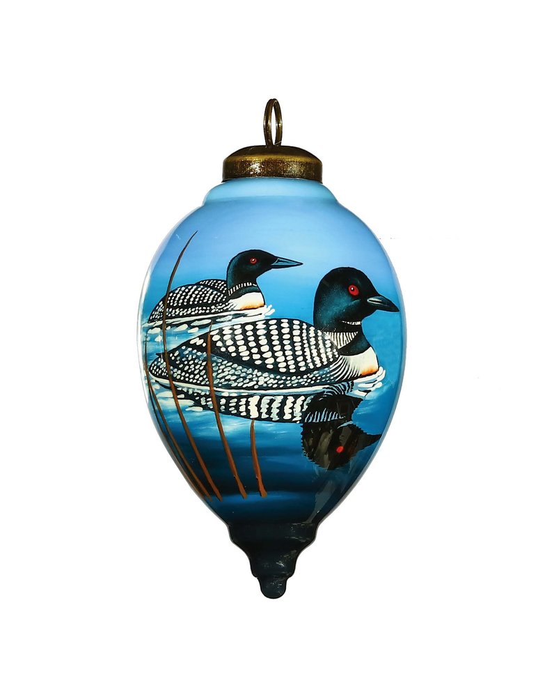 Loons Hand Painted Blue White And Black Glass Finial Ornament HomeRoots
