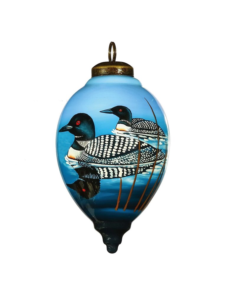 Loons Hand Painted Blue White And Black Glass Finial Ornament HomeRoots