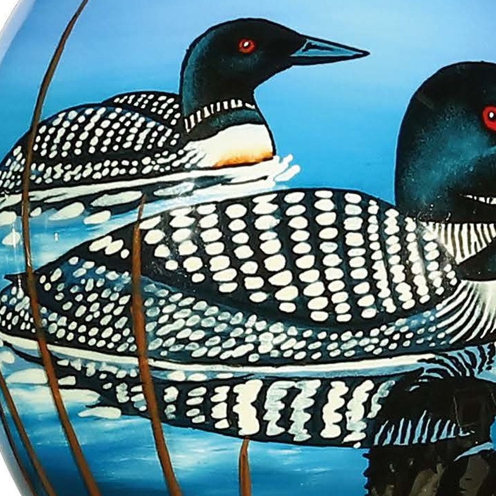 Loons Hand Painted Blue White And Black Glass Finial Ornament HomeRoots