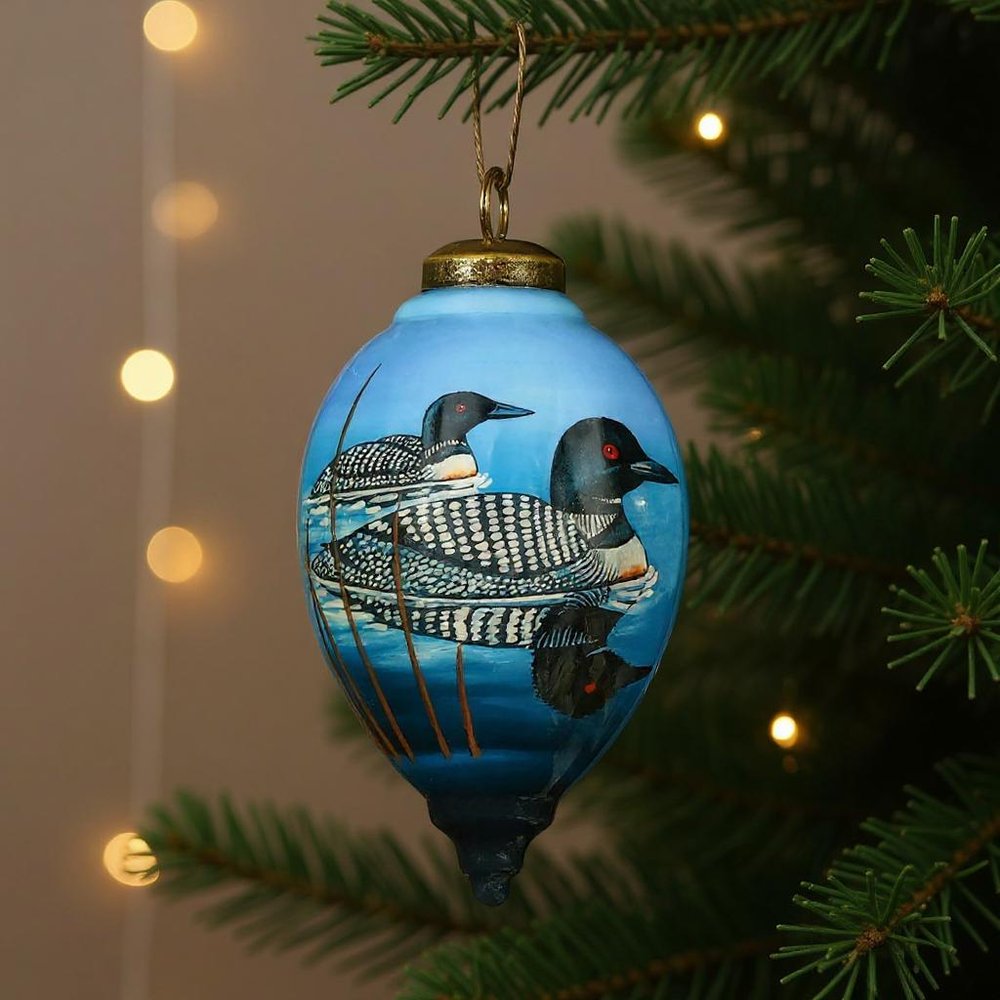 Loons Hand Painted Blue White And Black Glass Finial Ornament HomeRoots
