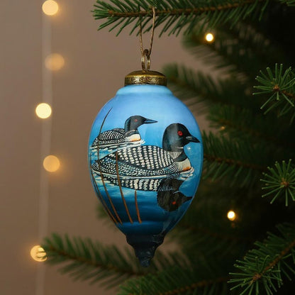 Loons Hand Painted Blue White And Black Glass Finial Ornament HomeRoots