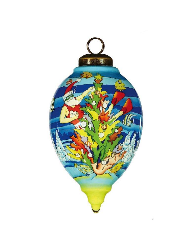 Christmas Santa Under The Sea Hand Painted Yellow Blue And Red Glass Finial Ornament HomeRoots