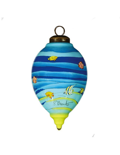 Christmas Santa Under The Sea Hand Painted Yellow Blue And Red Glass Finial Ornament HomeRoots