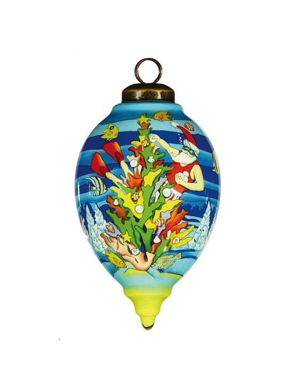 Christmas Santa Under The Sea Hand Painted Yellow Blue And Red Glass Finial Ornament HomeRoots