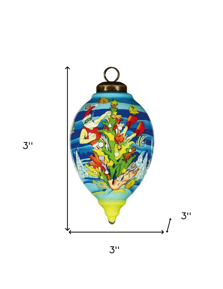 Christmas Santa Under The Sea Hand Painted Yellow Blue And Red Glass Finial Ornament HomeRoots
