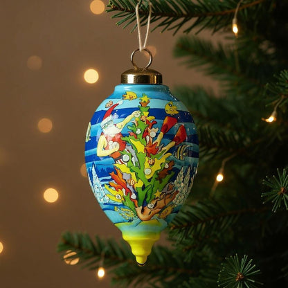 Christmas Santa Under The Sea Hand Painted Yellow Blue And Red Glass Finial Ornament HomeRoots