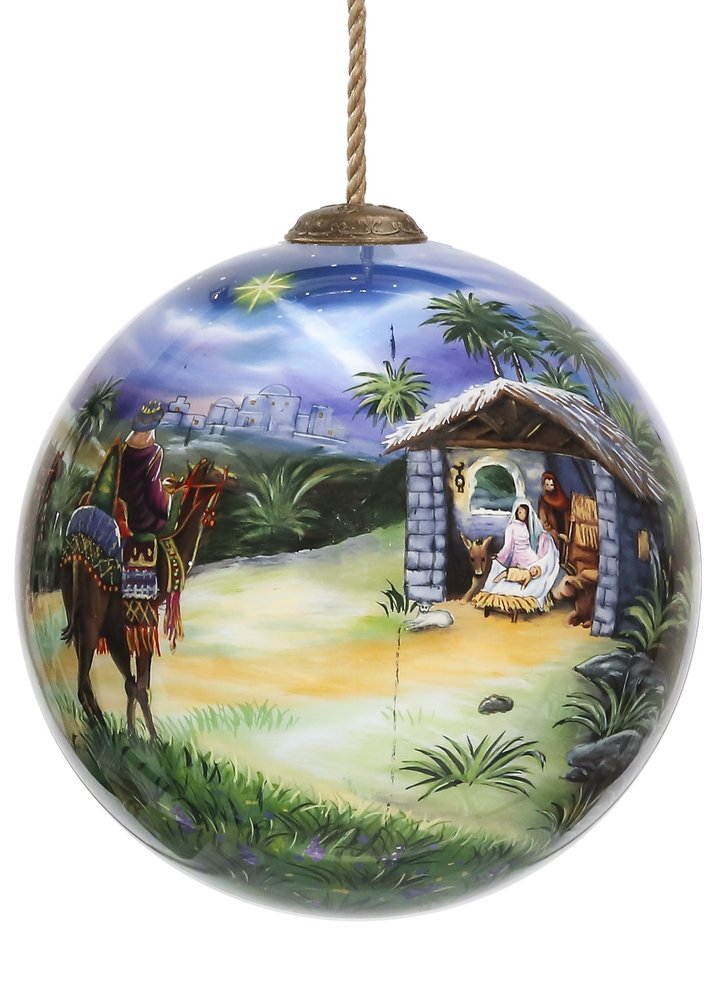 We Three Kings Hand Painted Teal Blue Green And Brown Glass Ball Ornament HomeRoots