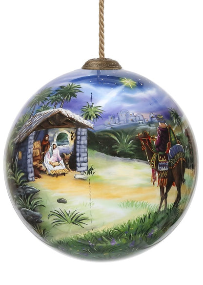 We Three Kings Hand Painted Teal Blue Green And Brown Glass Ball Ornament HomeRoots