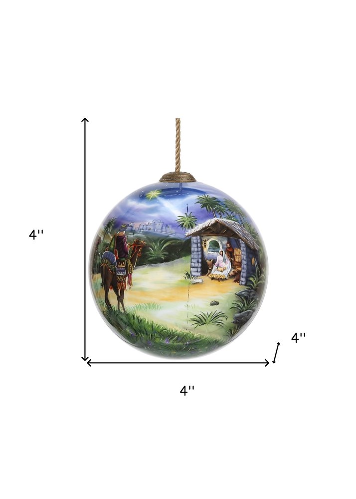 We Three Kings Hand Painted Teal Blue Green And Brown Glass Ball Ornament HomeRoots