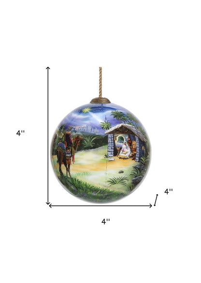 We Three Kings Hand Painted Teal Blue Green And Brown Glass Ball Ornament HomeRoots