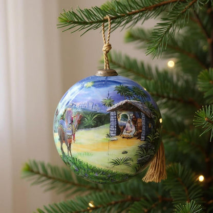 We Three Kings Hand Painted Teal Blue Green And Brown Glass Ball Ornament HomeRoots