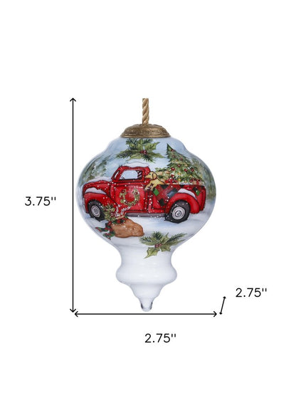 Red Truck Christmas Hand Painted Red Green And White Glass Finial Ornament HomeRoots
