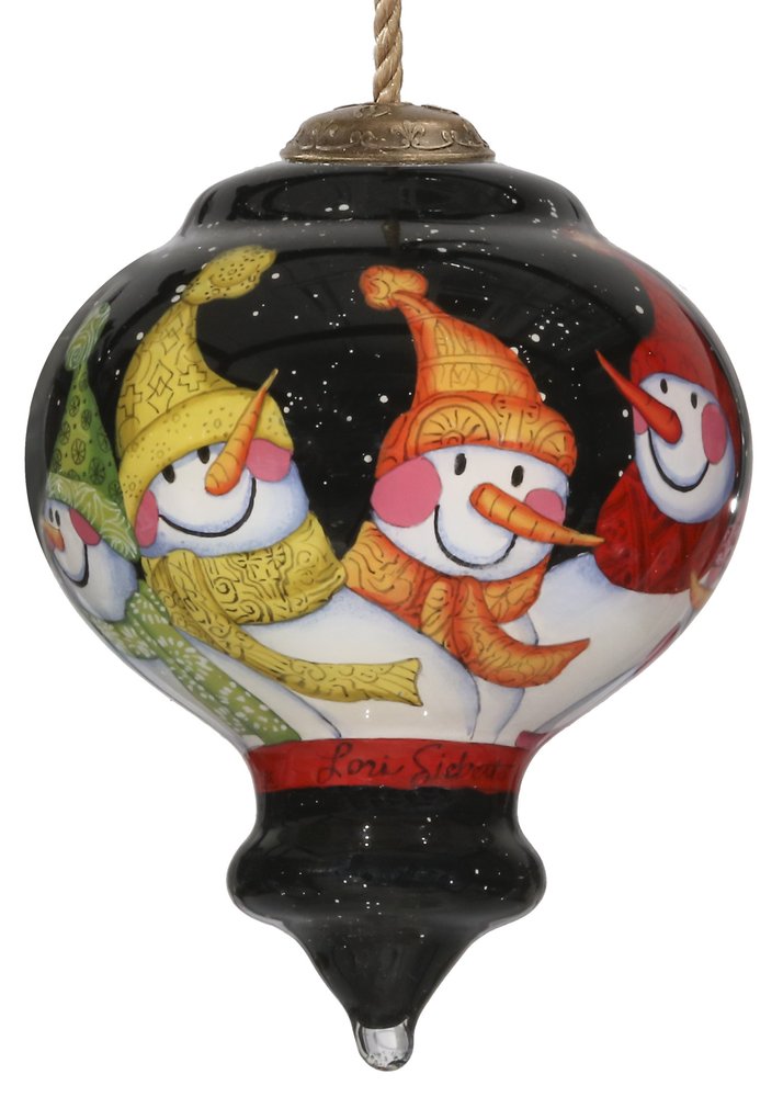 Together Snowman Hand Painted Black Yellow And Red Glass Finial Ornament HomeRoots