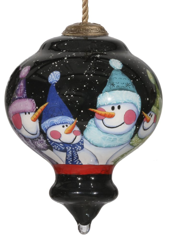 Together Snowman Hand Painted Black Yellow And Red Glass Finial Ornament HomeRoots