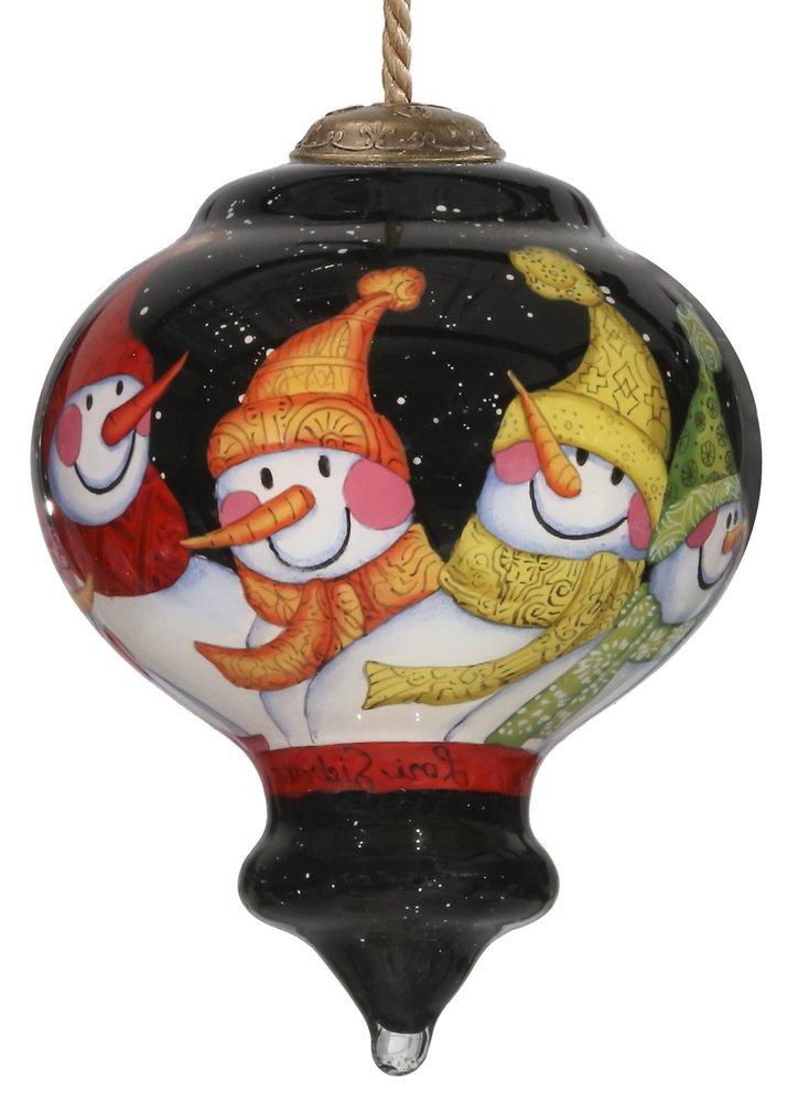Together Snowman Hand Painted Black Yellow And Red Glass Finial Ornament HomeRoots