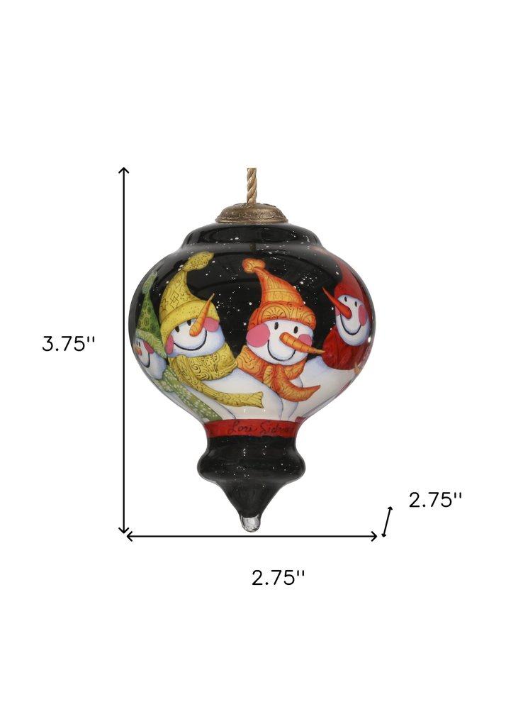 Together Snowman Hand Painted Black Yellow And Red Glass Finial Ornament HomeRoots