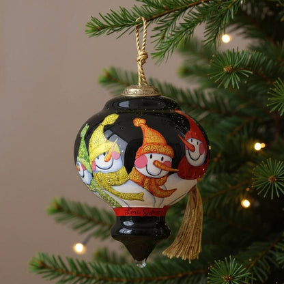 Together Snowman Hand Painted Black Yellow And Red Glass Finial Ornament HomeRoots