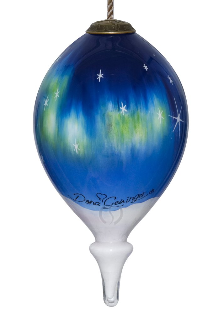 Northern Lights Hand Painted Blue White And Red Glass Finial Ornament HomeRoots