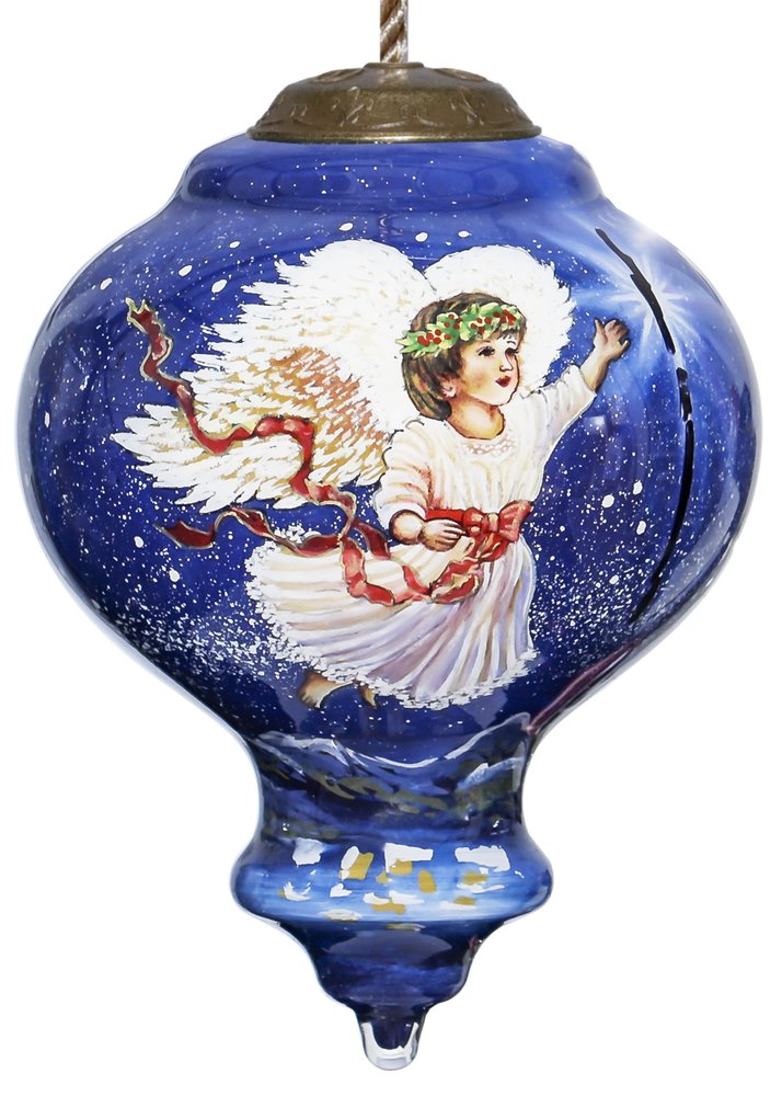 Angel of Peace Hand Painted Blue And White Glass Finial Ornament HomeRoots
