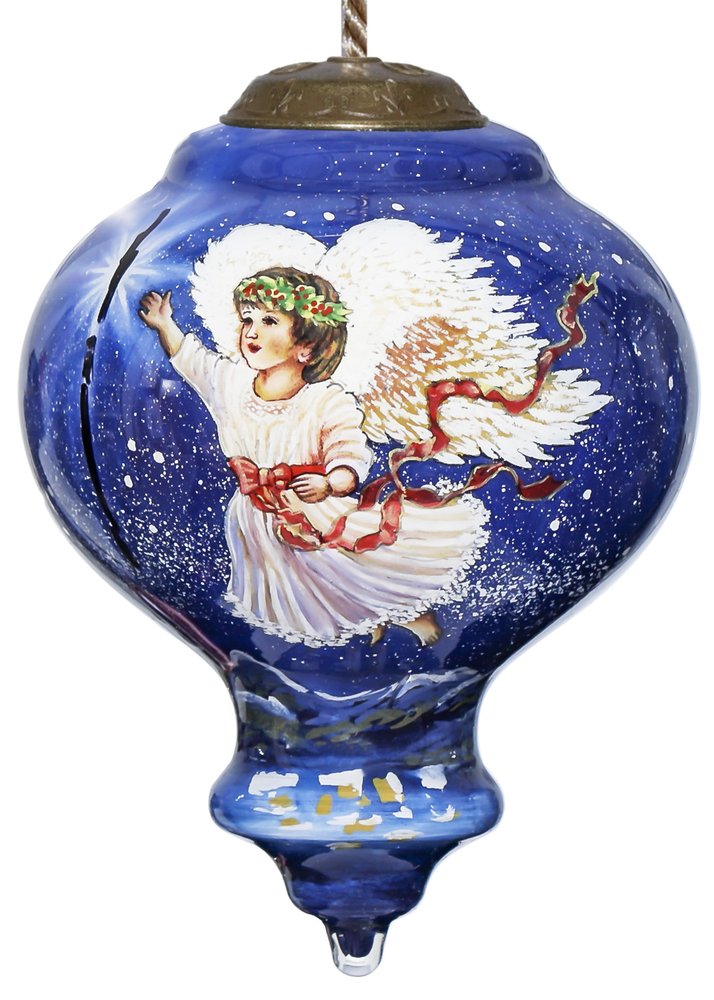 Angel of Peace Hand Painted Blue And White Glass Finial Ornament HomeRoots