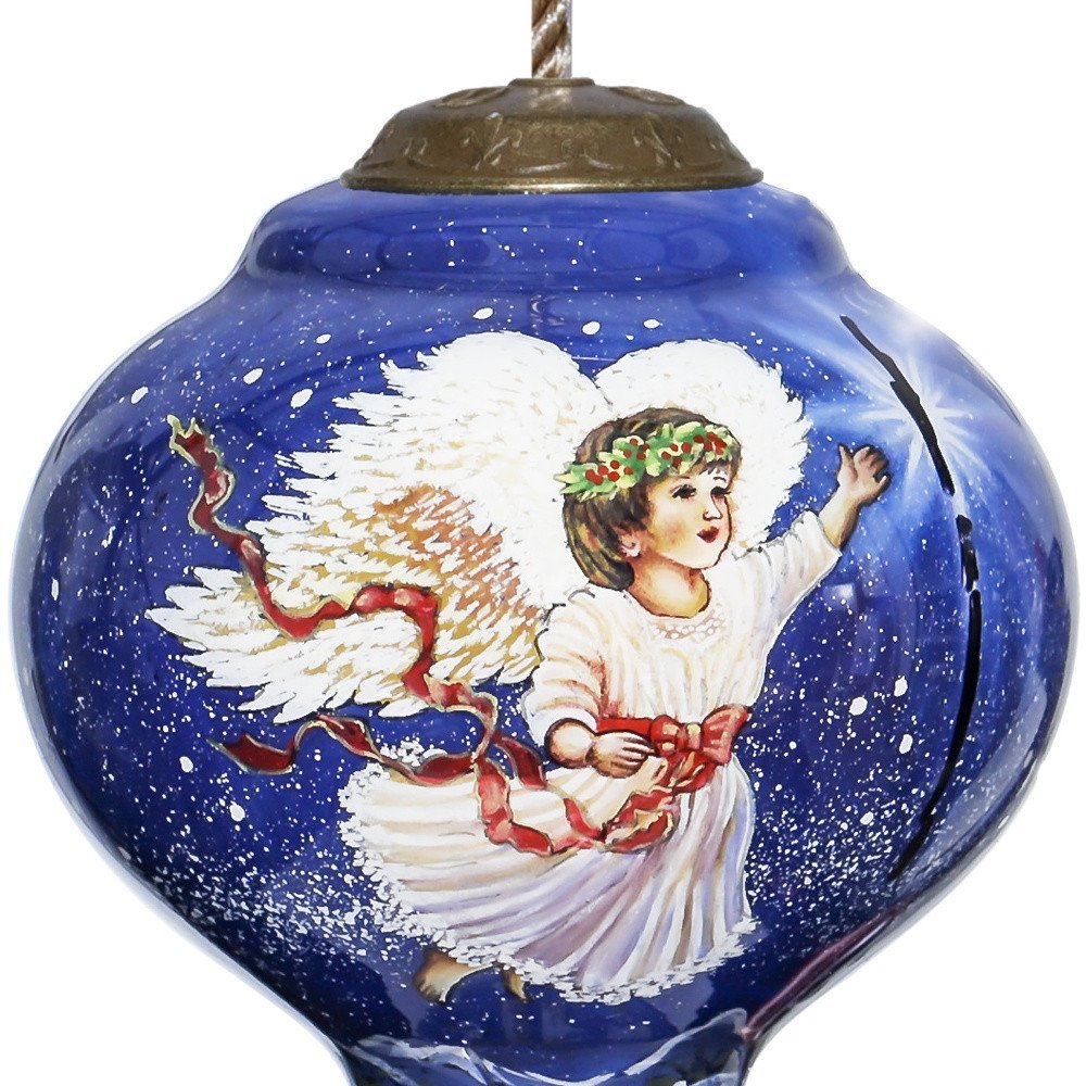 Angel of Peace Hand Painted Blue And White Glass Finial Ornament HomeRoots