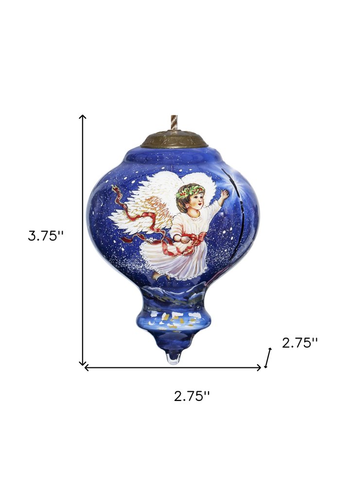 Angel of Peace Hand Painted Blue And White Glass Finial Ornament HomeRoots