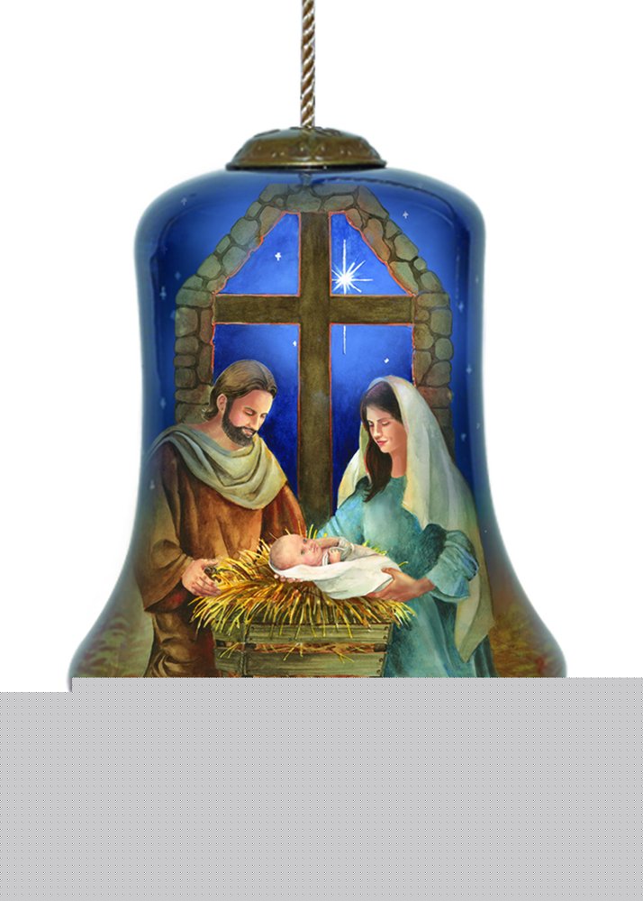Chrild is Born Hand Painted Blue And Brown Glass Holiday Shaped Ornament HomeRoots