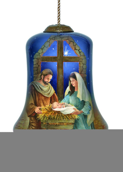 Chrild is Born Hand Painted Blue And Brown Glass Holiday Shaped Ornament HomeRoots