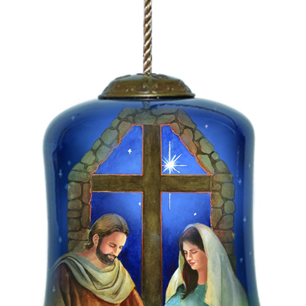 Chrild is Born Hand Painted Blue And Brown Glass Holiday Shaped Ornament HomeRoots