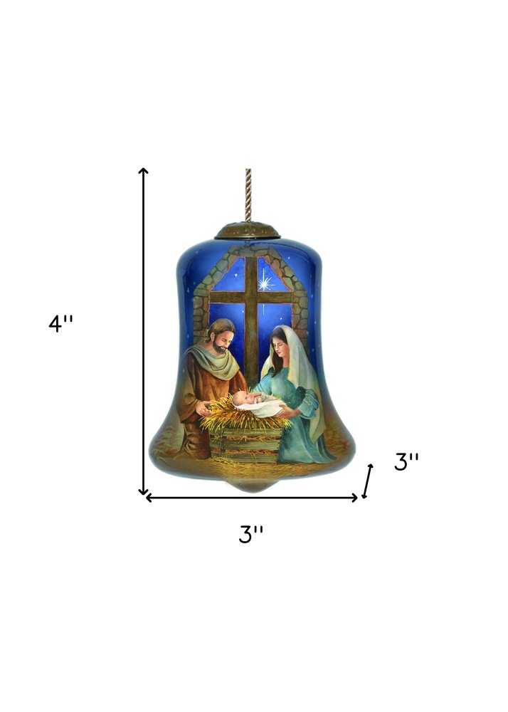 Chrild is Born Hand Painted Blue And Brown Glass Holiday Shaped Ornament HomeRoots