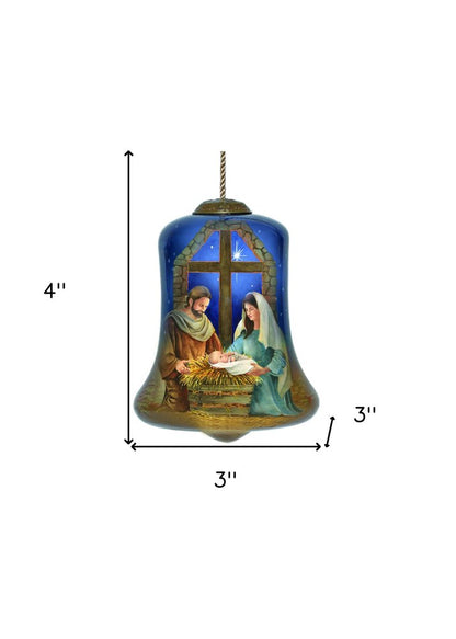 Chrild is Born Hand Painted Blue And Brown Glass Holiday Shaped Ornament HomeRoots