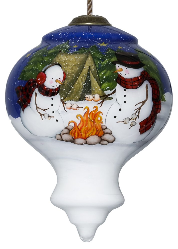 Love you Smore Snowman Hand Painted White Blue And Green Glass Finial Ornament HomeRoots