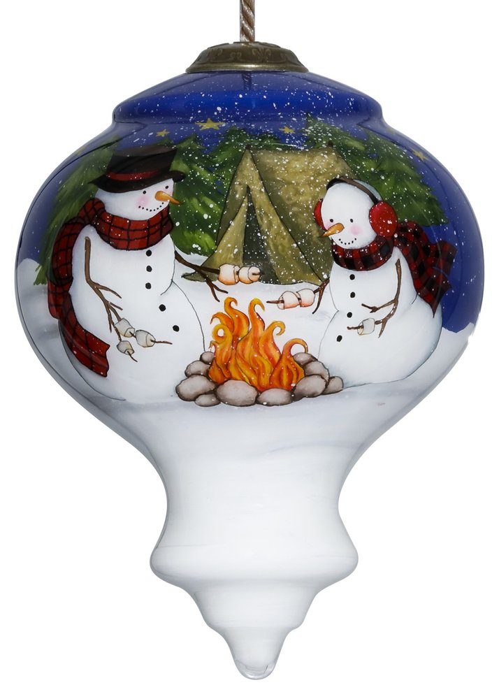 Love you Smore Snowman Hand Painted White Blue And Green Glass Finial Ornament HomeRoots