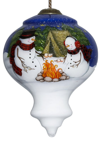 Love you Smore Snowman Hand Painted White Blue And Green Glass Finial Ornament HomeRoots