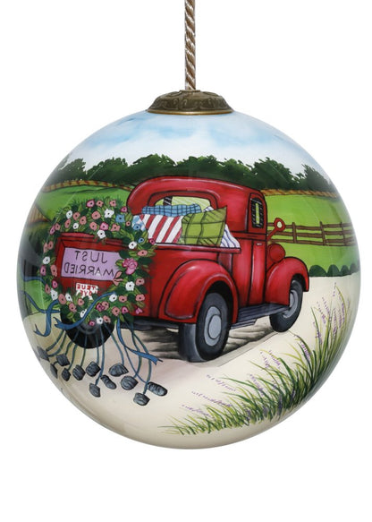 Just Married Hand Painted Red Green And White Glass Ball Ornament HomeRoots